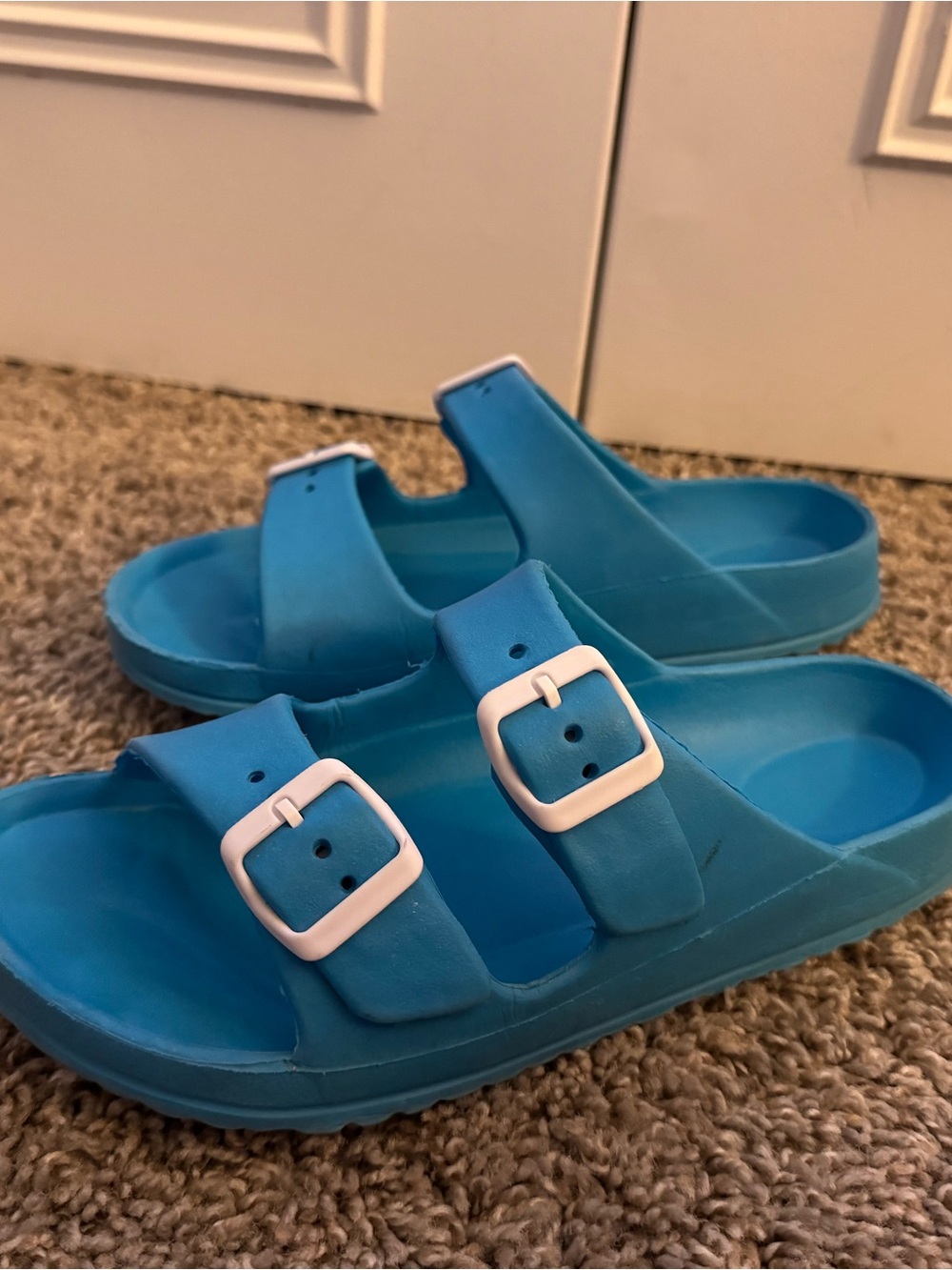 Women's Dual-Buckle Slide Sandals in Bright Blue